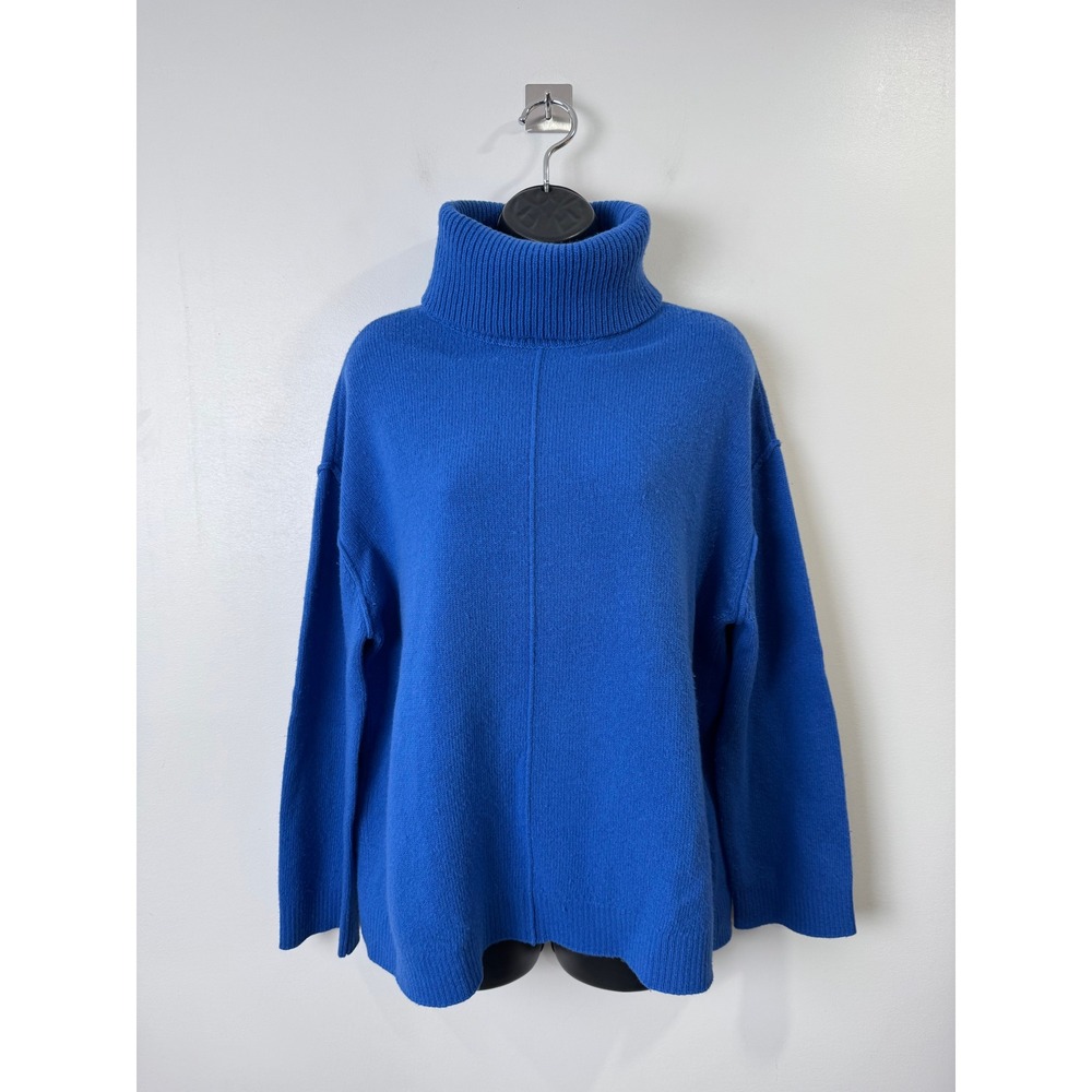 Reiss Women Cleo Blue Sweater Wool Cashmere Turtleneck Seam Detail Medium